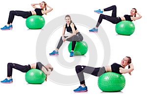 Set of photos with model and swiss ball