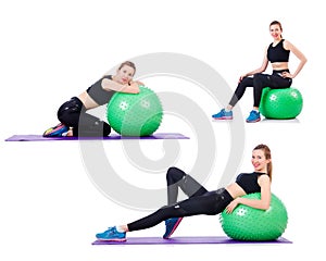 The set of photos with model and swiss ball