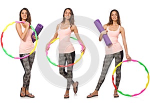 Set of photos with woman and hula hoop