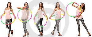 Set of photos with woman and hula hoop