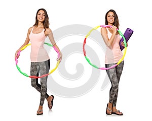 Set of photos with woman and hula hoop