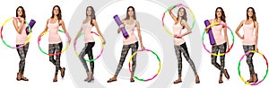 Set of photos with woman and hula hoop