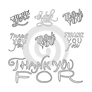 Set phrase Thank You doodle hand draw.