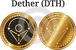 Set of physical golden coin Dether (DTH)