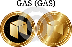 Set of physical golden coin GAS (GAS), digital cryptocurrency. GAS (GAS) icon set.