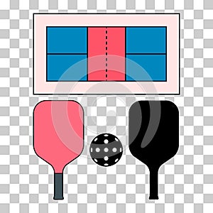 Set of Pickleball racket sport, indoor paddle icon, web flat symbol vector illustration