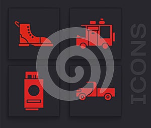 Set Pickup truck, Hiking boot, Rv Camping trailer and Passport with ticket icon. Vector