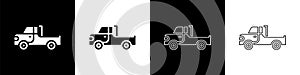 Set Pickup truck icon isolated on black and white background. Vector