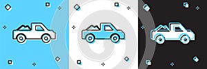 Set Pickup truck icon isolated on blue and white, black background. Vector