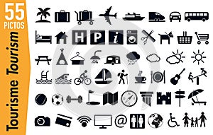 55 signage pictograms on tourism and holidays photo