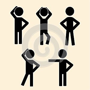 A set of pictograms, various poses and body positions of standing people