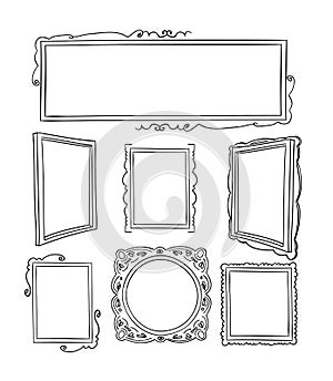 Set picture frames, hand drawn vector illustration.