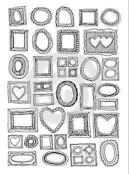 Set picture frames, hand drawn vector illustration.