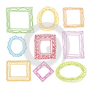 Set picture frames, hand drawn vector illustration.