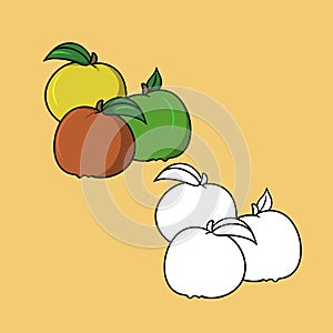 A set of pictures, Colorful apples with green leaves, vector cartoon