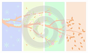 A set of pictures of the four seasons of the year. Tree four times a year in spring, summer, autumn and winter vector illustration