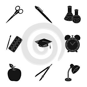 Set of pictures about the school. Study training. Supplies for school.Outfit of the student. School and eduacation icon