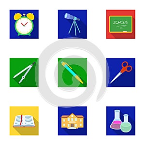 Set of pictures about the school. Study training. Supplies for school.Outfit of the student. School and eduacation icon