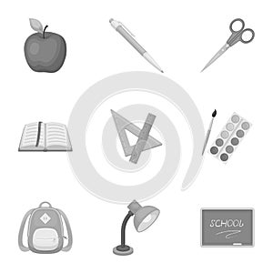 Set of pictures about the school. Study training. Supplies for school.Outfit of the student. School and eduacation icon