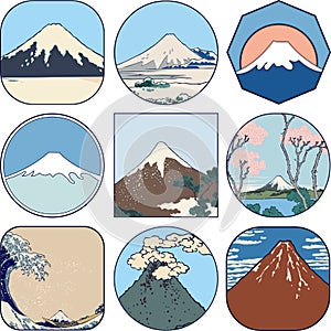 Set of picturesque sketches of Mount Fuji