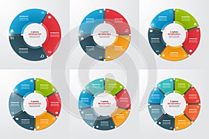 Set of pie chart circle infographic templates with 3-8 options. photo
