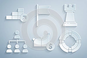 Set Pie chart and dollar, Chess, Hierarchy organogram, Business lifebuoy, Location marker and Financial growth icon