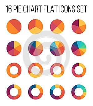 Set of pie chart icons in modern thin flat style.