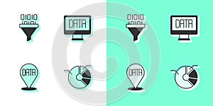 Set Pie chart infographic, Binary code, Data analysis and icon. Vector