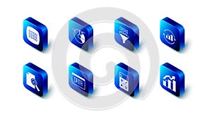 Set Pie chart infographic, Binary code, Financial growth, Calculator, Data analysis, Document with and icon. Vector