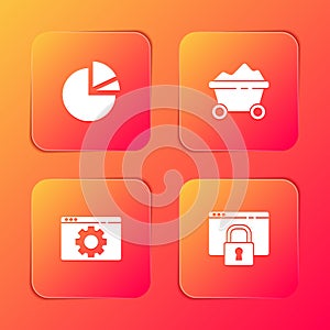 Set Pie chart infographic, Coal mine trolley, Browser setting and Secure your site with HTTPS, SSL icon. Vector