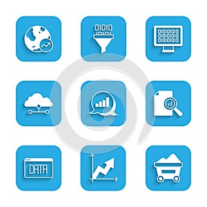 Set Pie chart infographic, Financial growth, Coal mine trolley, Document with, Data analysis, Network cloud connection