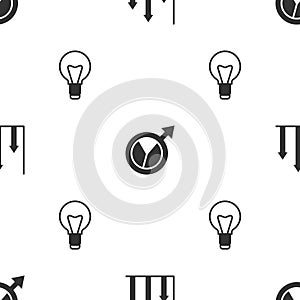 Set Pie chart infographic, Financial growth and Light bulb on seamless pattern. Vector