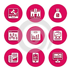 Set Pie chart infographic, Mobile stock trading, Computer with growth, Website, Business finance report, Bitcoin browser