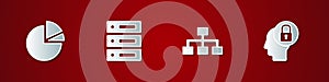 Set Pie chart infographic, Server, Data, Web Hosting, Hierarchy organogram and Human head with lock icon. Vector
