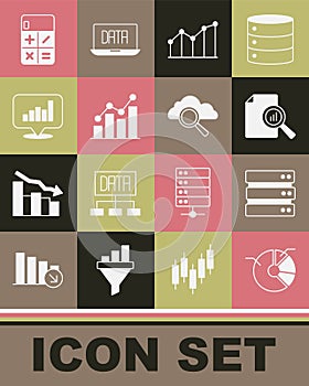 Set Pie chart infographic, Server, Document with, Calculator and Search cloud computing icon. Vector