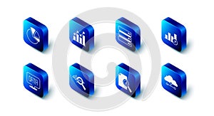 Set Pie chart infographic, Server, Financial growth, Network cloud connection, Document with, Search data analysis, Data