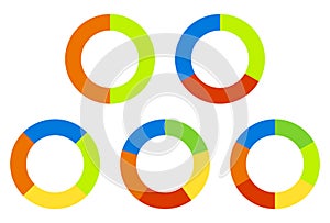 Set pie charts, graphs in 2,3,4,5,6 segments. Segmented circles.