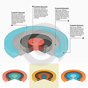 Set of pie charts in isometric perspective