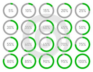 Circle percentage charts set for infographic design, loading circle icon, vector illustration on isolated background