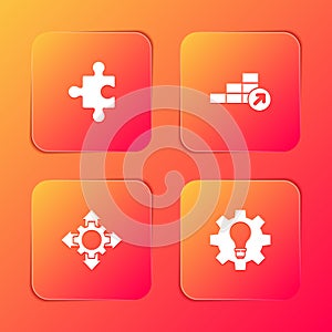 Set Piece of puzzle, Financial growth, Project team base and Light bulb and gear icon. Vector