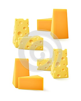 Set of Pieces Cheddar Swiss Cheese on Background