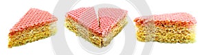 Set of pieces of waffle cake with condensed milk, isolated on transparent background