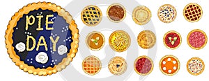 Set of pies, fruits, nuts, apples, pumpkins, berries