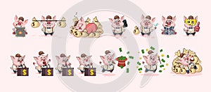 Set pig stickers emoticons for site infographic