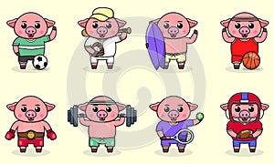 Set of Pig wearing uniform Sport set