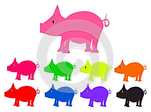 Set pigs of different colors piggys