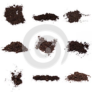 Set of Pile of humus soil isolated on white background