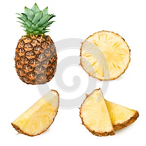 Set of pineapple slices images on a white background