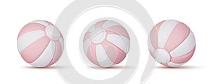 Set of Pink cartoon 3d beach ball siolated on white