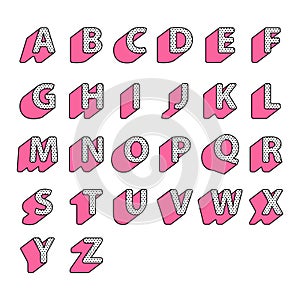 Set of pink cute english alphabet capital letters in style polka lol doll surprise on white background